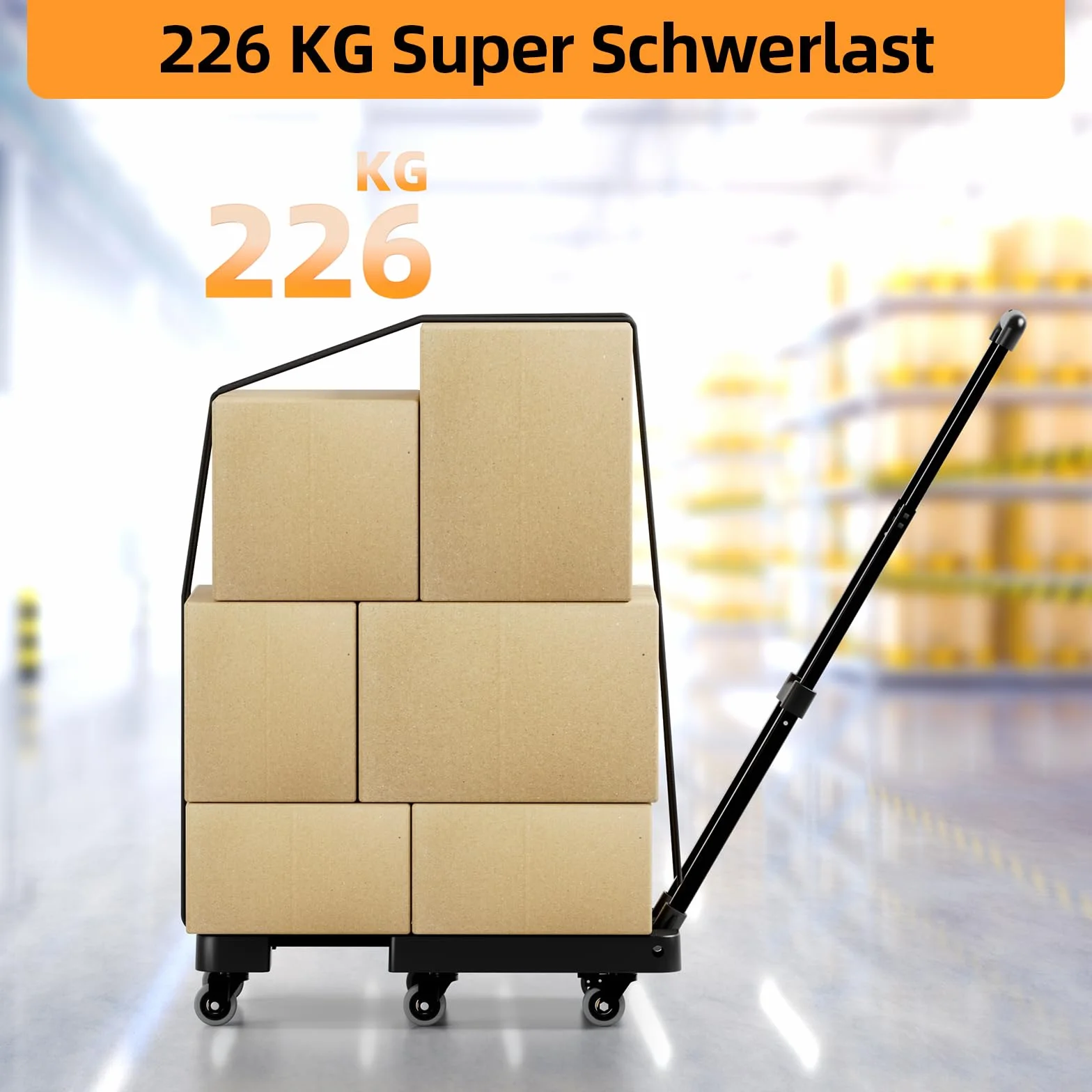 Wózek transportowy składany z hamulcami, wózek transportowy 226 kg, składany wózek transportowy z 6 uniwersalnymi kółkami, wózek platformowy z regulowanym dyszlem, 2 elastyczne liny, niski