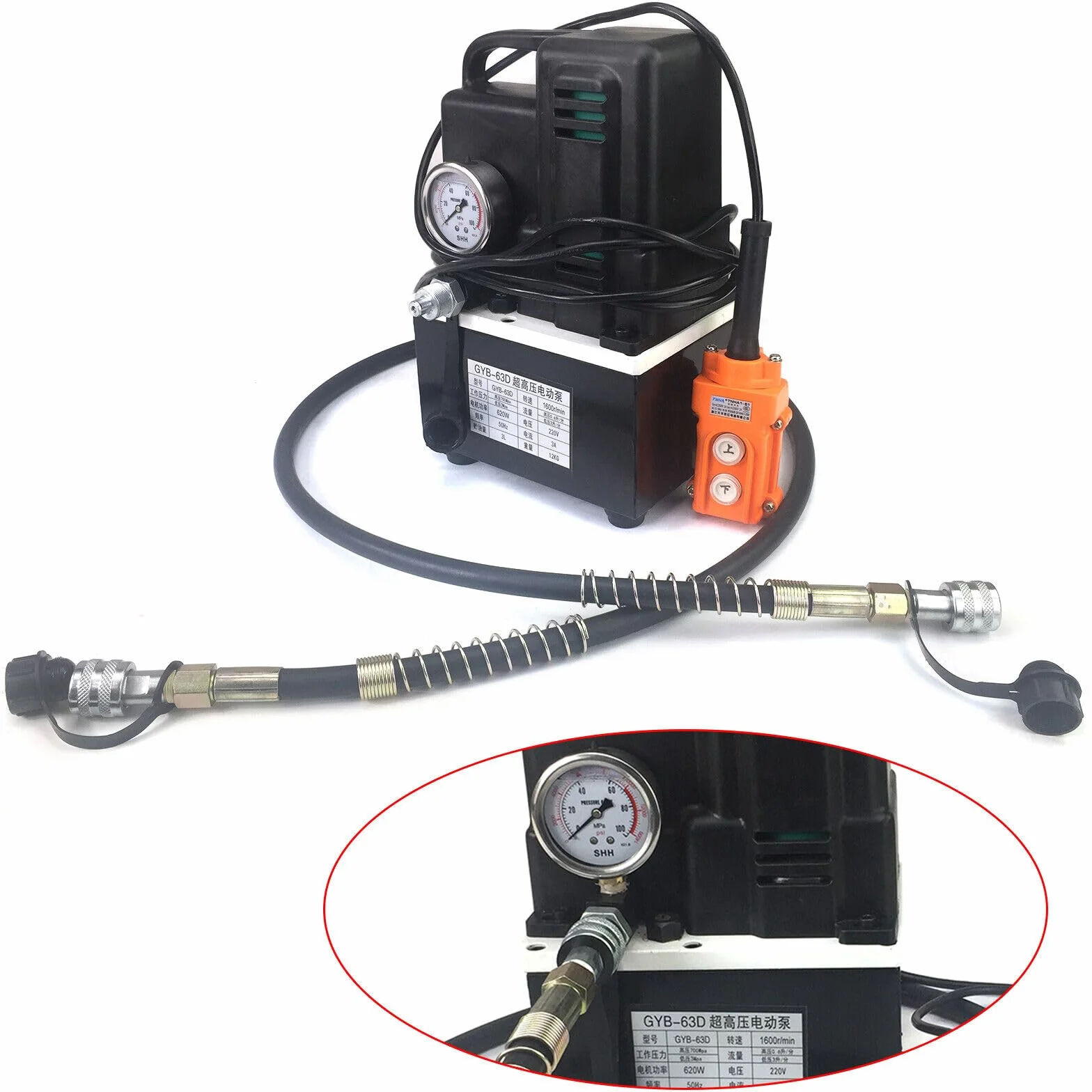 Elektryczna pompa hydrauliczna 700 bar 220 V czarna, kompaktowa pompa wysokociśnieniowa do wszechstronnych zastosowań. Lekka, wydajna i niezawodna do zadań hydraulicznych