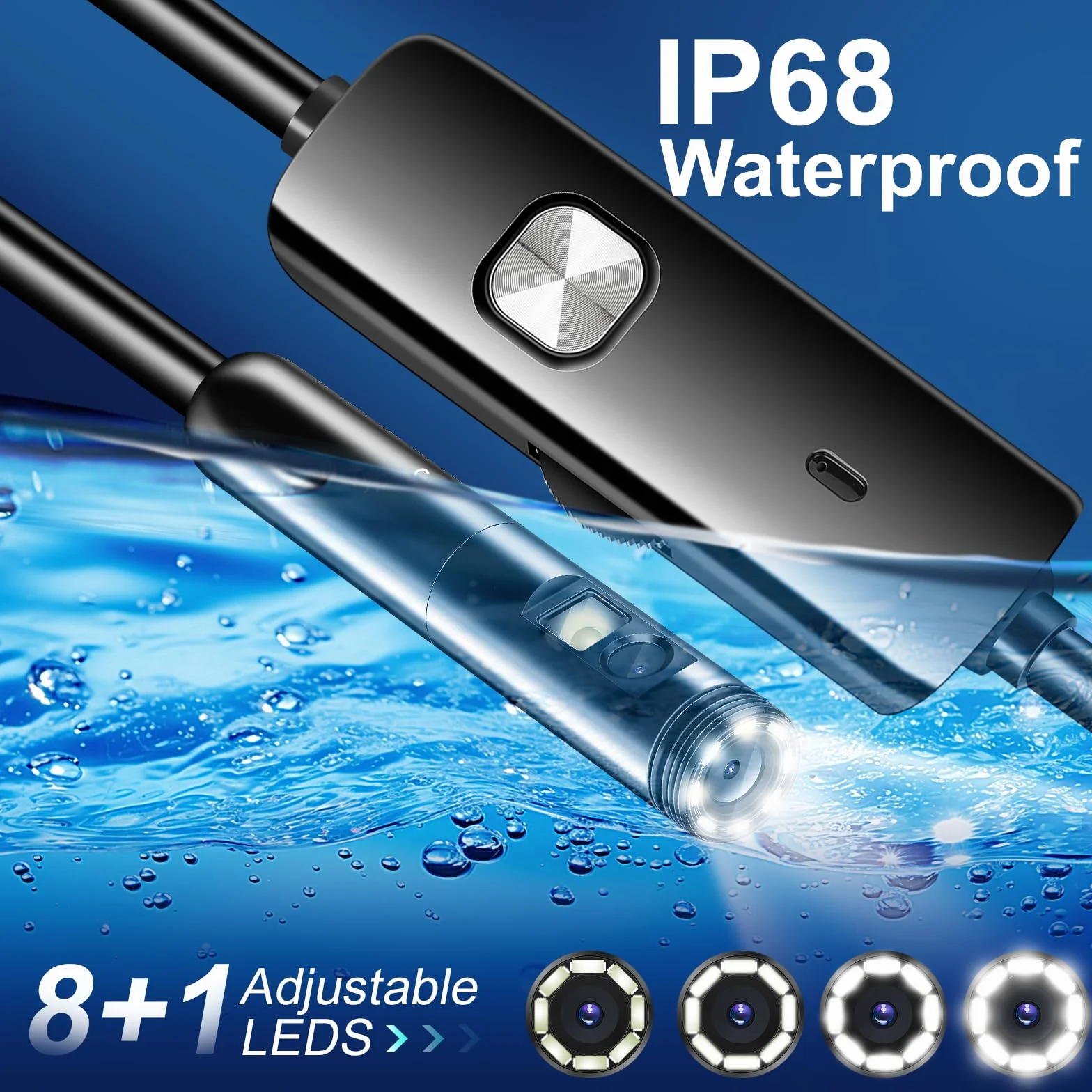 AURTEC Kamera inspekcyjna z podwójnym obiektywem i boroskopem, oświetleniem LED, obiektywem HD, wodoszczelność IP68, kabel 16,5 FT/5 m, kompatybilna z urządzeniami z systemem Android i iOS