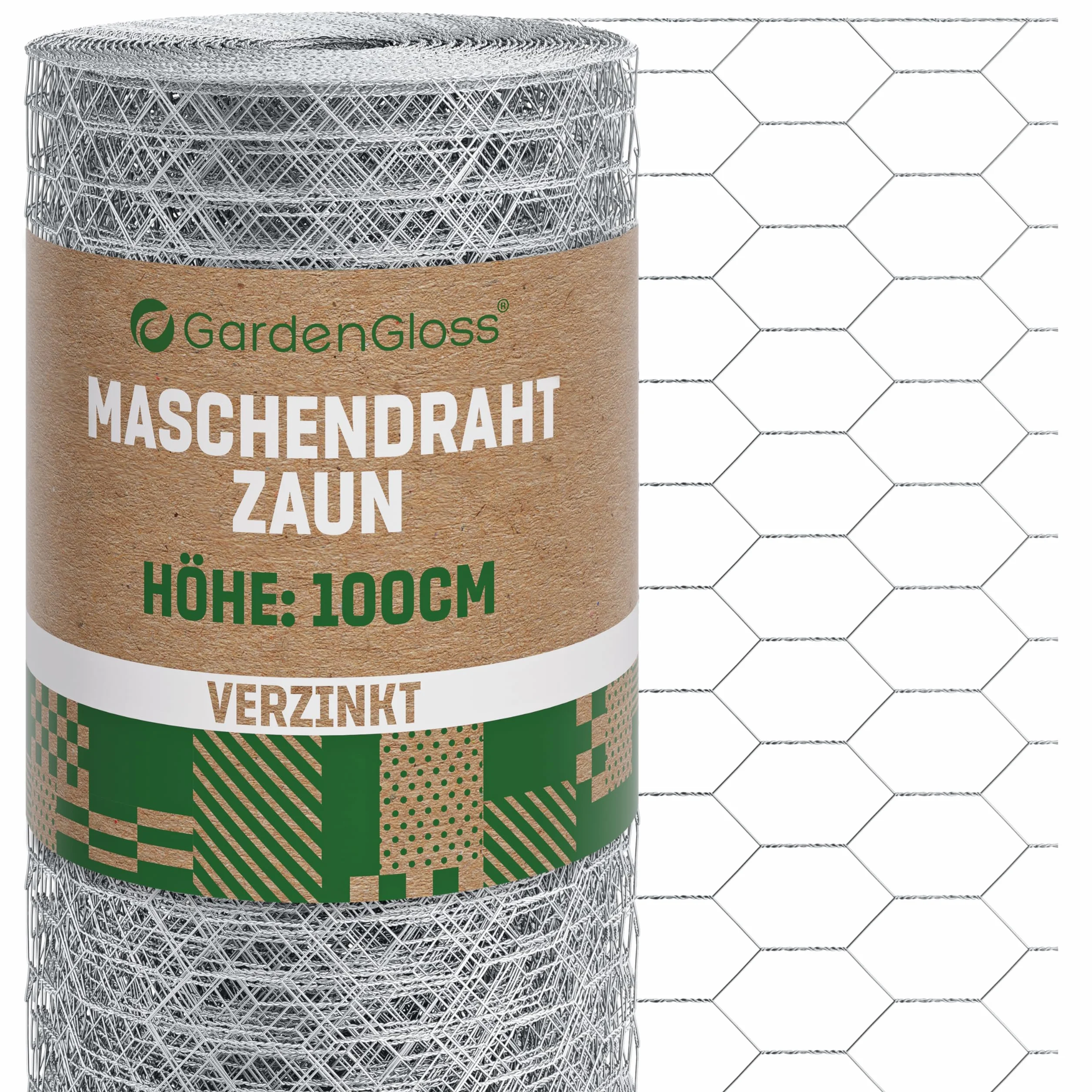 GardenGloss Siatka na Kury 100cm Wysokości - Ocynkowana Sześciokątna o Szerokich Oczkach 25mm x 45mm - Siatka dla Królików, Piskląt i Małych Zwierząt - 100cm Wys. 10m Dł.