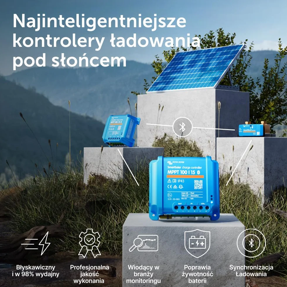 Victron Energy SmartSolar MPPT 100V 15 amp 12/24-Volt Kontroler Ładowania Słonecznego (Bluetooth)