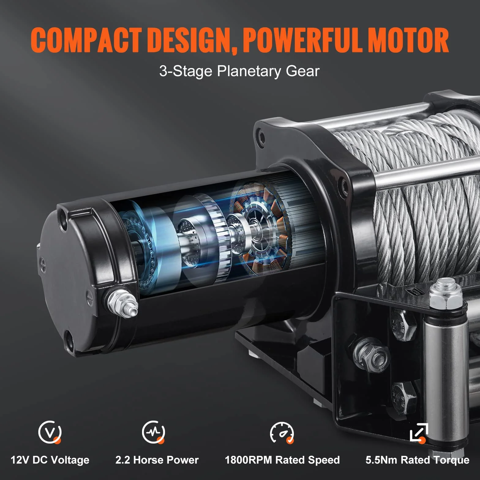 VEVOR Wciągarka elektryczna 12V 4500lb 2041kg IP55 Wodoodporna bezprzewodowy pilot