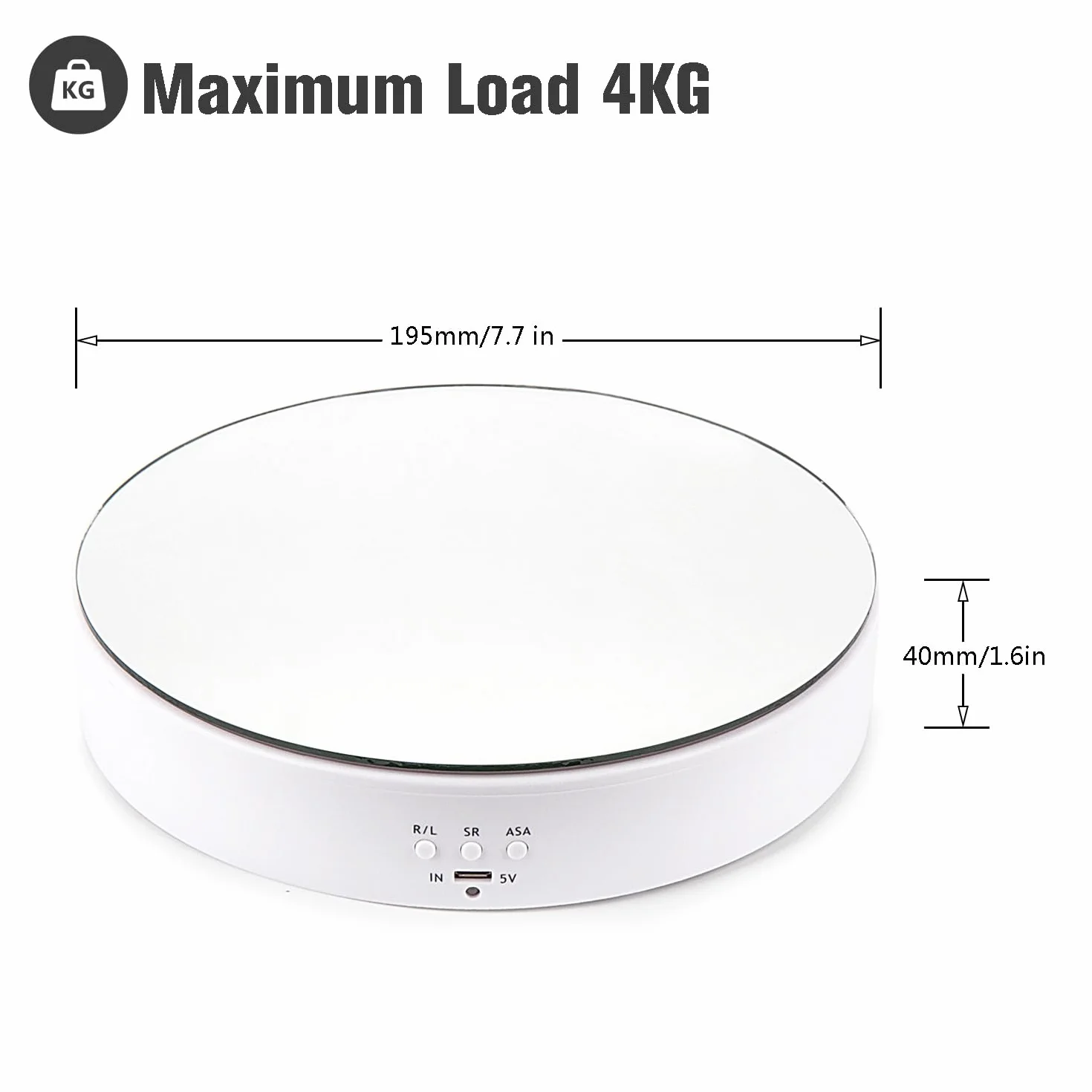 Leadleds Zmotoryzowany obrotowy stojak ekspozycyjny, obciążenie 19,6 cm / 4,5 kg, obracany o 360 stopni stojak gramofonowy do pokazów produktów fotograficznych, biżuterii, zegarków, modeli 3D, ciast,