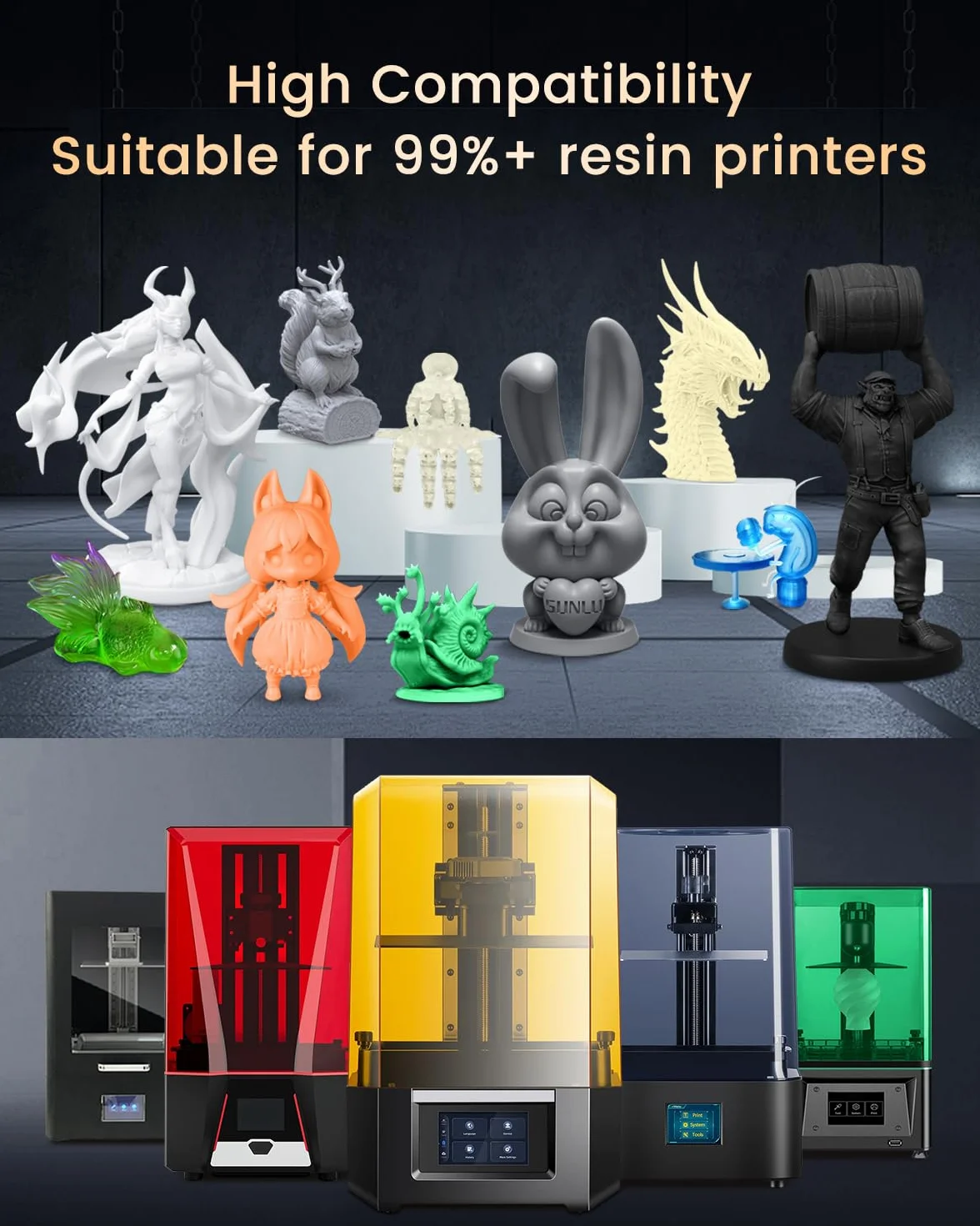 SUNLU Żywica do drukarki 3D podobna do ABS 14K 2KG, ultra precyzyjna do szczegółowego drukowania miniatur, gładka matowa powierzchnia, utwardzanie UV 405nm, kompatybilna z większością drukarek 3D LCD