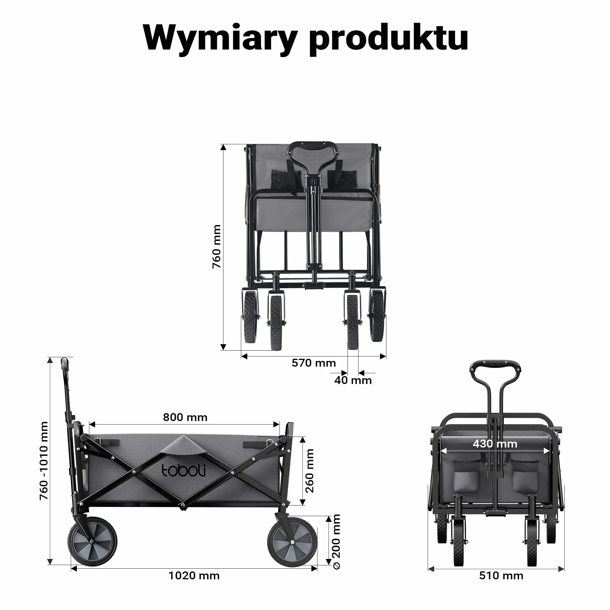 Składany wózek transportowy 100 kg szary kompaktowa przyczepka kempingowa terenowy ogrodowy