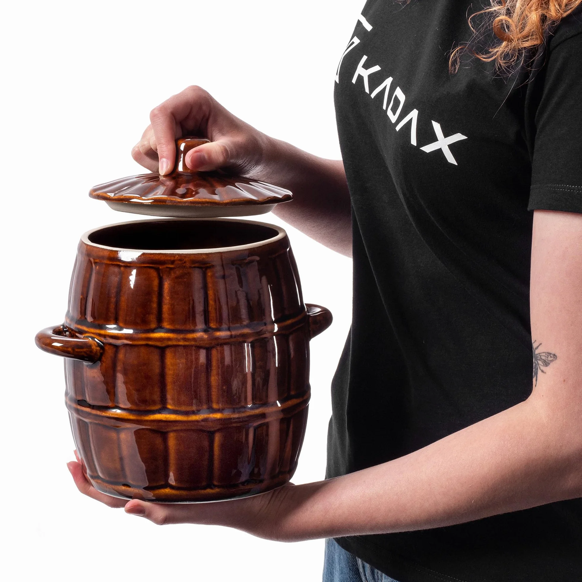 KADAX Garnek kamionkowy do kiszenia 3,2 l, szczelna pokrywa ogranicza dostęp powietrza, kamionka stabilizuje temperaturę i chroni przed światłem, do fermentacji ogórków i kapusty