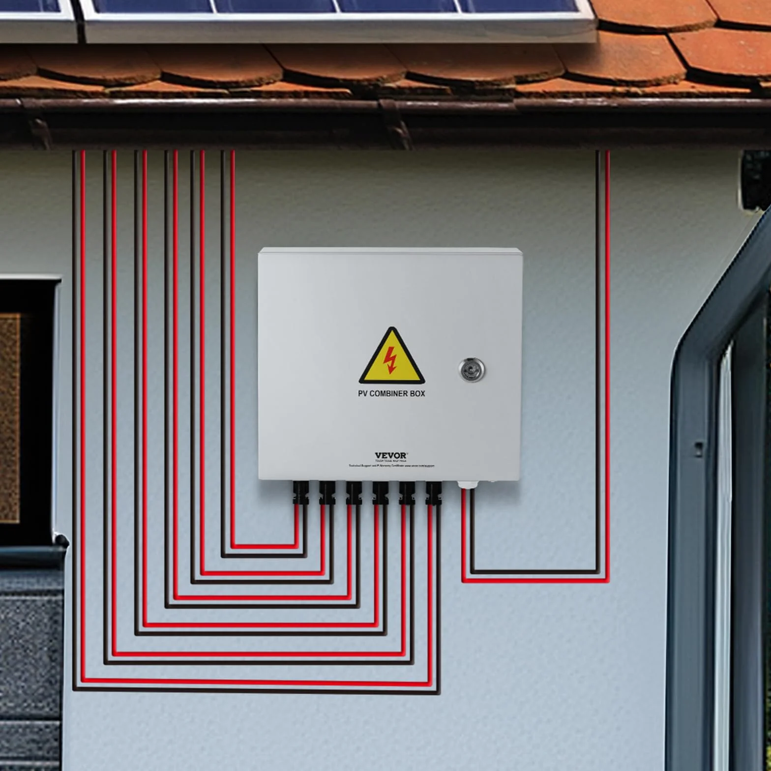 VEVOR PV 6-strunowa skrzynka łącznika solarnego 15A bezpiecznik 125A wyłącznik mocy odgromnik przyłącze solarne stalowa obudowa do paneli słonecznych