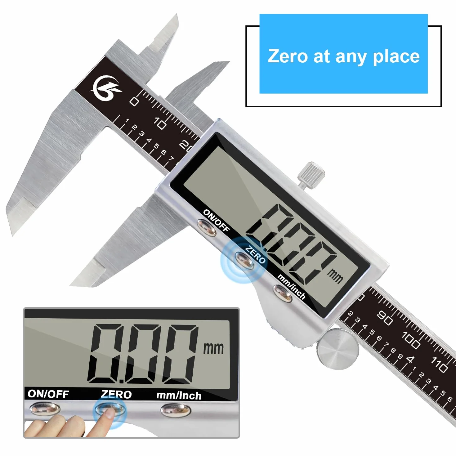 KETOTEK Cyfrowa suwmiarka ze stali nierdzewnej 150 mm LCD z zapasowymi bateriami