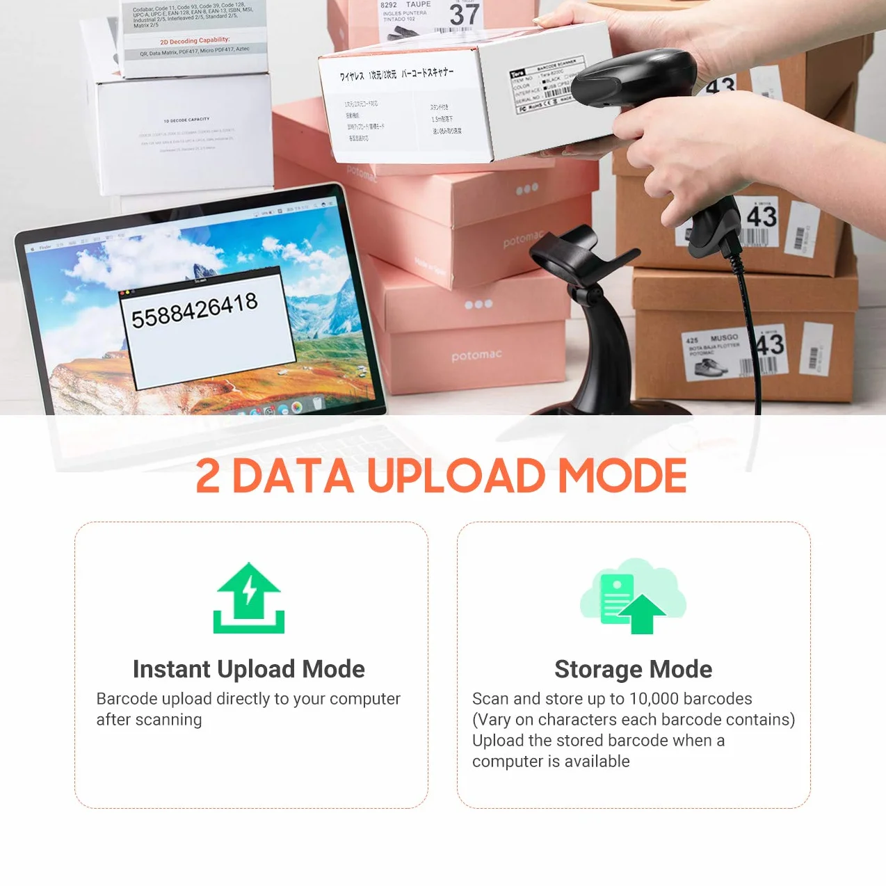 Tera Bezprzewodowy Skaner Kodów Kreskowych 2D 1D 3 w 1 2,4 GHz USB 2000 mAh