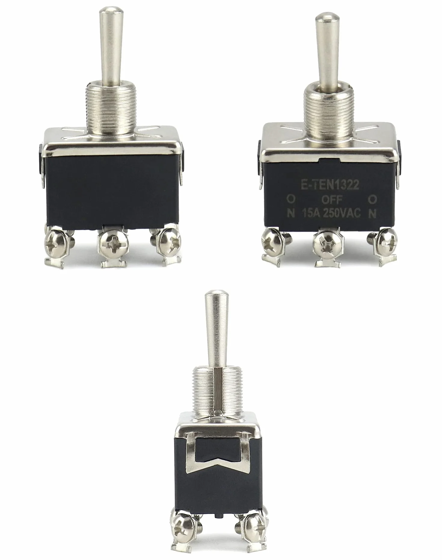 QWORK® Przełącznik dwustabilny, AC380V 15A / AC250V 10A 3 pozycja 6 Terminal ON-Off-ON Przełącznik kołyskowy z czarną wodoodporną osłoną, 3 szt.